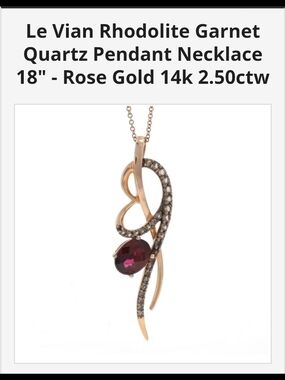 NEW 14k Le Vian Rose Gold Garnet w/ Chocolate Quartz Ribbon Pendant
